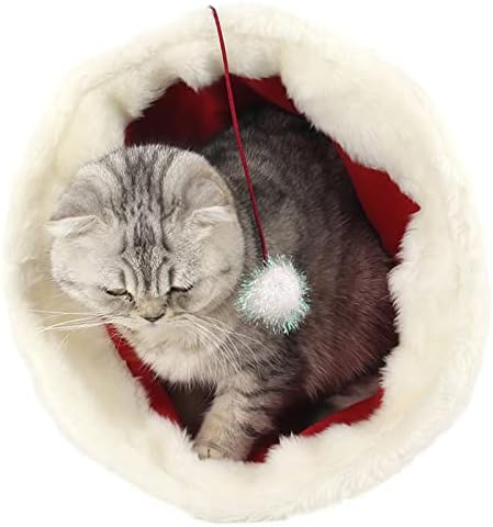 Saco de dormir de gato de Apott com brinquedo de bola engraçado de chapéu de natal no estilo ninho triângulo de estimação