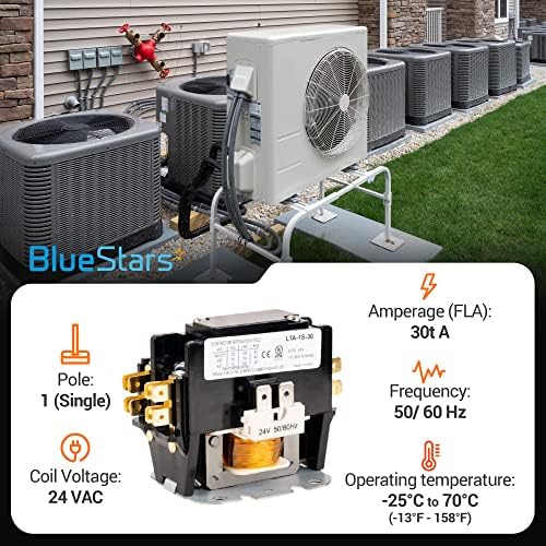 Contator de pólo C130A 1 Ultra Durável de 30 amp 24vac por Bluestars - Compatível com relés, ar condicionado, bomba de