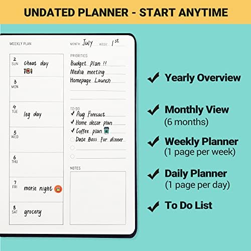 Planejador diário sem data 2023 - Planejador por hora - Planejador Semanal - Planejador de Jornal Planejador de Negócios - Planejador