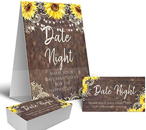 Sunflower rústico de madeira date night game sigil e cartas ótimas para chuveiros e casamentos de noiva, floral