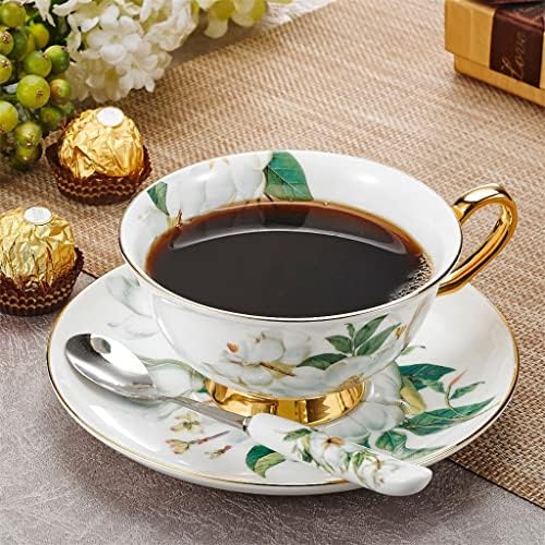 Zhuhw Camellia Padrão de estilo europeu China China Porcelana Copa de café de alta série de chá da tarde com pires e colher