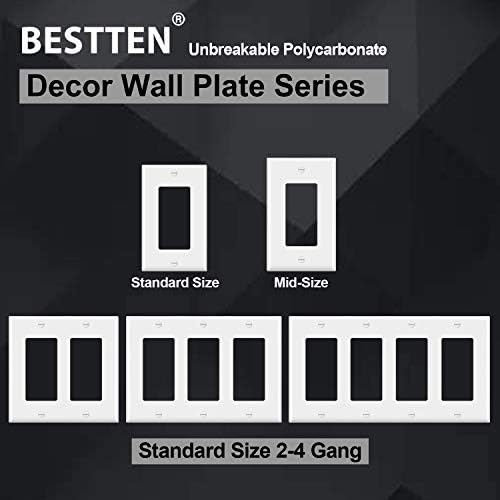 [10 pacote] Bestten 1-gang Decorator Placa de parede, tamanho padrão, H4.53 ”x W2.76”, saída de policarbonato inquebrável