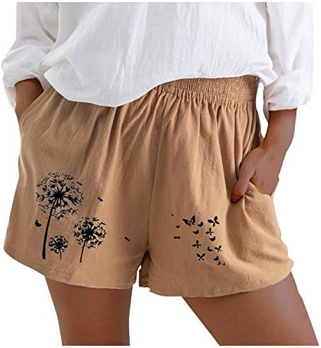 Vickyleb Print Women Elastic Fashion Fashion Linho algodão solta cintura verão shorts casuais calças pacote de shorts