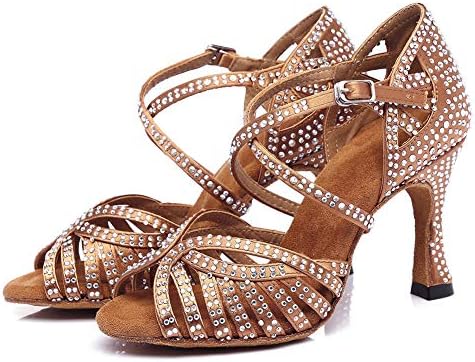 Rogmujen Mulheres Prática de salão de baile latino Perfermência Rhinestones Sapatos de dança Tango Salsa Party Dress