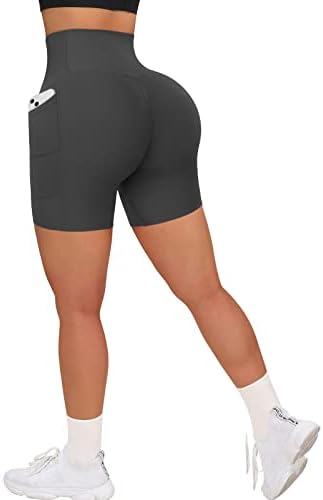 Shorts de treino da cintura cruzada feminino de 5 ”de alta cintura de ginástica Yoga Biker com bolsos