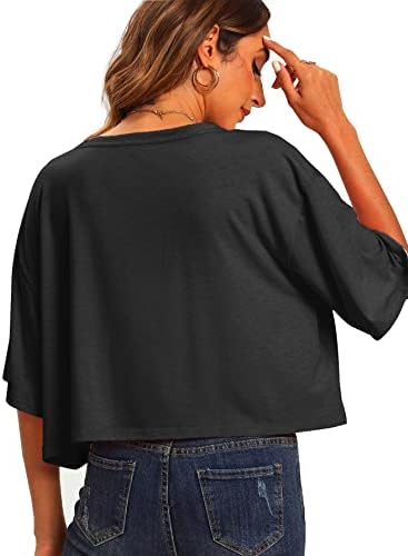 Follner Women Manga curta Camiseta cortada camiseta de tamanho grande ombro de verão Tops