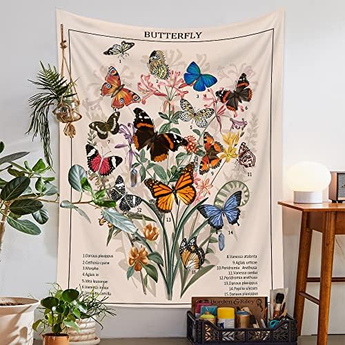 Butterfly Tapestry Flower Tapeçarias Vintage Vertical Floral Plant Tapestry Parede pendurada Identificação colorida Retro