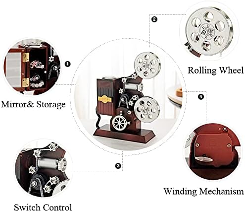 Jofanvin Projector-Matachine-Music-Box-Vintage-Mandeched-Meni Mini Musical Retro Classical Table Desk Decoração