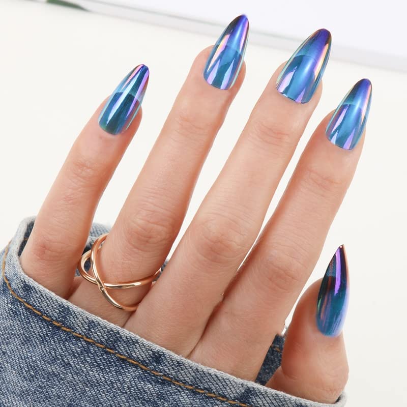 Aurora Gradiente Falso unhas Tampa completa Pressione de amêndoa em unhas com cola para mulheres e meninas Nails Art 24pcs