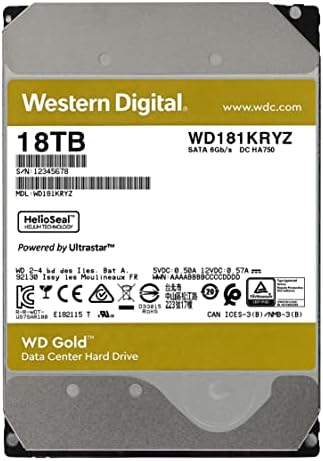 Western Digital 18TB WD Gold Enterprise Classe Drive rígido interno - classe de 7200 rpm, SATA 6 GB/s, 512 MB de cache, 3,5 - WD181Kryz