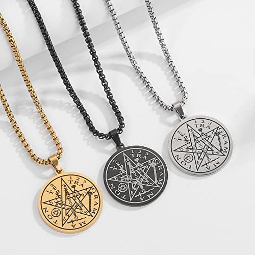 Yaumatea Tetragrammaton Pentacle Colar para homens Protection Protection Amulet Wicca Jóias, Estrela de Cinco Pontes, Mágica,