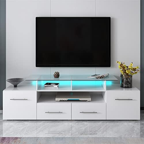 Zhyh TV Stand com luzes LED de alteração de cores Universal Entertainment Center TV Cabinet para 70 TV