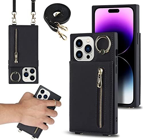 Jaorty Crossbody Cartet Case para iPhone 14 Pro Max 6.7 5g de estojo com suporte para cartão, [360 ° Ring Rotatable Ring