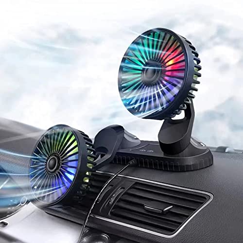 Ventilador de resfriamento de carro, 360 ° Ajuste do ventilador de ar de resfriamento duplo de cabeça de resfriamento USB