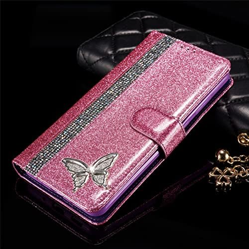 Caixa da carteira xyx para iPhone 13 Pro Max, bling glitter brilhante diamante Butterfly Love PU Caso de couro Mulheres meninas para