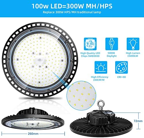 Luz de Led Led Sufo Super LED 100W 15000lm para loja/garagem/celeiro/armazém/fábrica/academia, luz do dia 6000k-6500k, alternativa