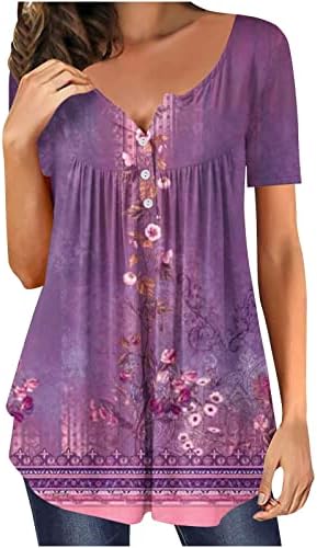 Pimoxv Womens Summer Long Tunic Tops para usar com leggings Paisley Bohoed Floral Print 1/4 Button Down Hawaiian Henley Shirts