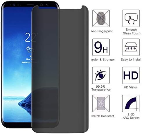 [2 pacote] Para Galaxy S8 Plus Protetor de tela de privacidade, Amzsuker Anti-Spy 3D Curved Glass [Case Friendly] [9H dureza]