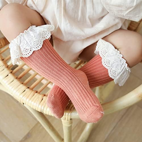 Houseyuan infantil garotas com babados de joias altas meias recém-nascidas coxa de renda bagunçada meias longas meias