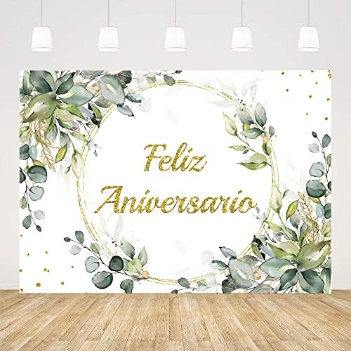 Ticuenicoa 7x5ft Feliz Aniversario mexicano Feliz aniversário fotografia Background Greenery Cheers a 10 anos 50º de