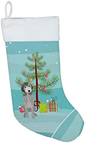 Tesouros de Caroline WDK3030CS Doodle Silver 1 Christmas Stocking, lareira pendurando meias de Natal Decoração de