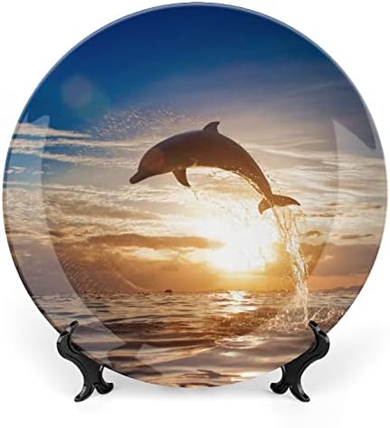 Oceano Dolphin Jumping Bone China Decorativa Placas Cerâmicas Artesanato Com Display Stand for Home Office Wall Decoration