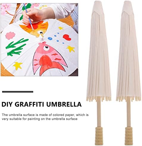 Toyvian 2 PCs White Parasol Umbrella Chinese/Japanese Decorativo Diretor Diy Papel Branco Parasol guarda