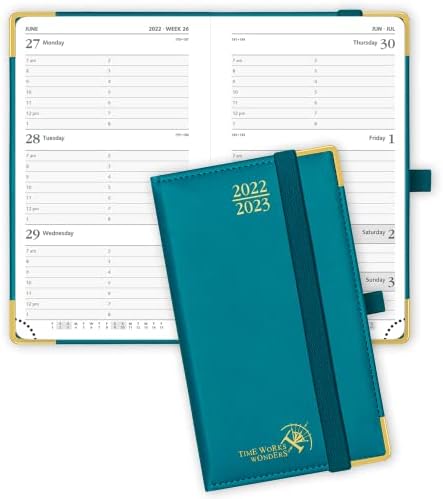 Poprun Planner 2022-2023 Tamanho da bolsa 4,25 '' x 6,75 '', planejador diário semanal e mensal com canto de rasgo,