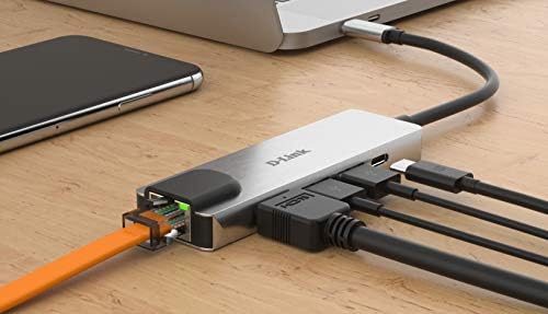 D-Link Dub-M520 5 em 1 USB-C Hub com entrega de energia, HDMI 1.4, Gigabit Ethernet RJ-45 e 2 portas USB 3.0 para MacBook Pro
