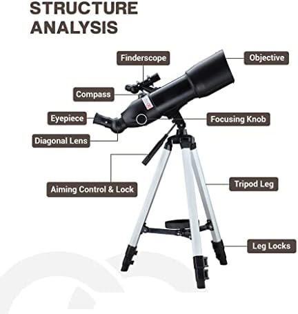 Telescópios SJYDQ para adultos Astronomia Iniciantes de 80 mm Telescópios com tripé e estojo de 10x de montagem de