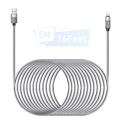 [MFI Certified] Cabão do iPhone 16ft/5m Lightning Cable Extra Longo iPhone Chaço de carregamento Nylon trançado Cabo de carregamento