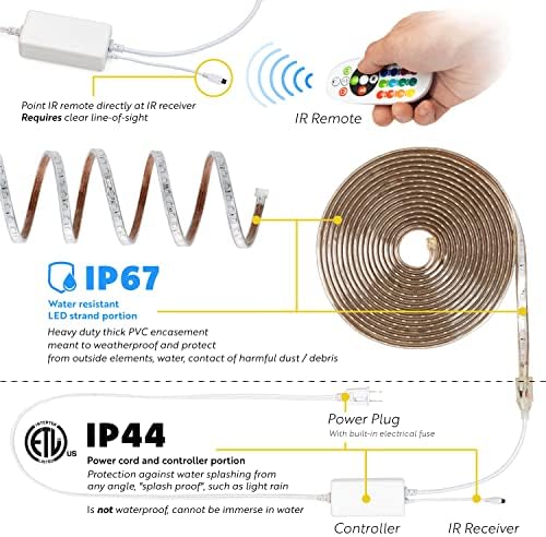 Luzes de tira LED Wyzworks, 150 pés SMD 5050, Alteração de cor à prova d'água Alteração de cor de corda flexível ao ar livre