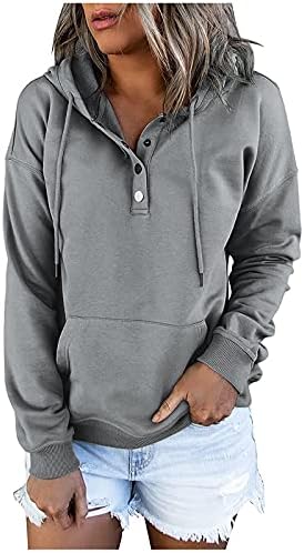 Hoodies de pulôver feminino Tops botão casual para baixo de mangas compridas molas de bolso fora