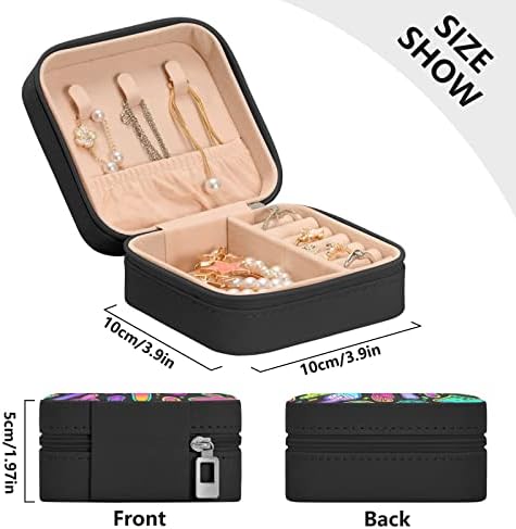Alaza Rainbow Cogumelo Jóia pequena caixa de jóias para mulheres meninas homens viagens de jóias Organizador PU, Black Edge