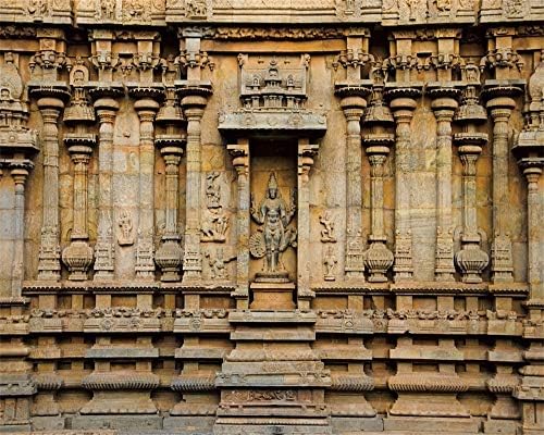 Afoto, 10x8ft templo hindu paredes esculpidas cenário Thanjavur Antigo e antigo Brihadishvara Temple colunas esculpidas ídolos