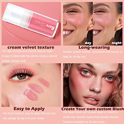 Maquiagem de blush de creme macio, blush líquido para bochechas, textura de mousse de veludo, leve e de longa impermea-d'água,