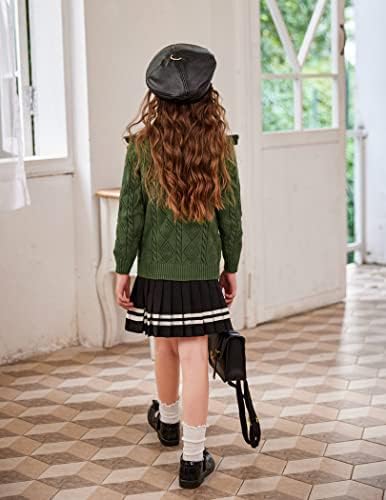 Arshiner Girls Cardigan Sweaters Ruffle School Uniform Sweater V Botão de pescoço Frente Frente de roupas 4-13 anos