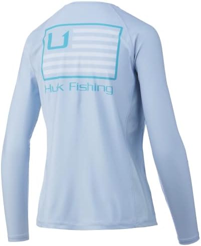 Huk Women's Standard Pursuit de manga longa Camisa de desempenho + Proteção solar, Huk & Bars-Coastal Sky, Pequeno