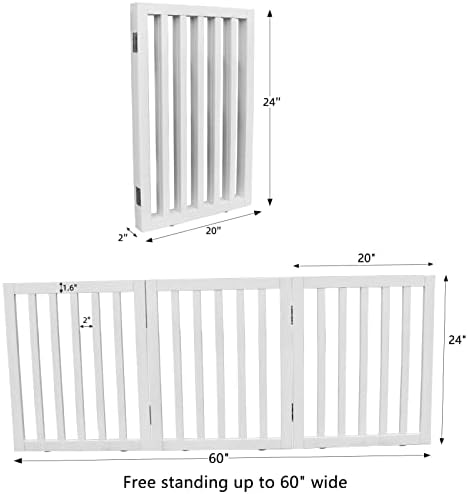 Portão de estimação dobrável para cães, portão de cachorro de madeira para a casa, 3 painéis de cão alto, escadas, branco