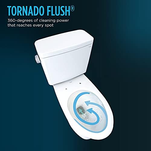 Toto Drake Washlet+ de duas peças alongado 1,6 gpf Tornado Flush Banheiro com descarga automática, algodão branco