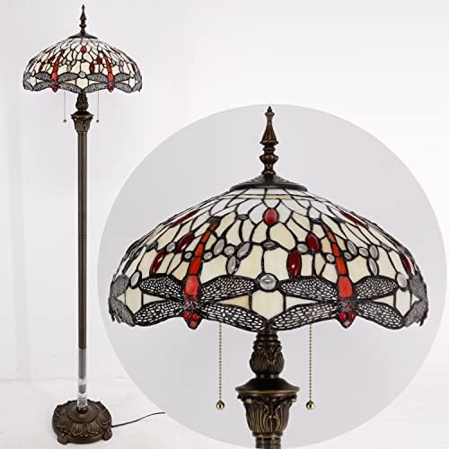 WerFactory Tiffany Floor Lamp Dragonfly âmbar vitral de vidro em pé de leitura Luz 16x16x64 polegadas Antigo canto de canto de canto