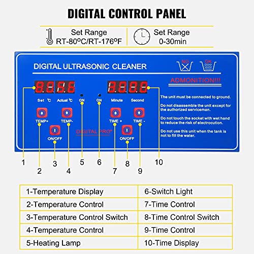 Limpador Ultrassônico Profissional de Vevor 10L/2.5 gal, fácil de usar com timer e aquecedor digital, máquina industrial de aço inoxidável