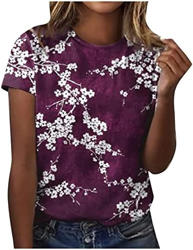 Camisas para adolescentes meninas outono de verão de manga curta Crew pescoço Plum Floral Graphic Top Tshirts Womens 2023 Roupas