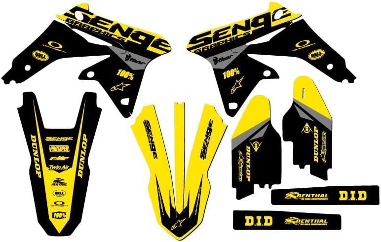 2008-2017 RMZ 450 Kit de gráficos de senge amarelo binário com piloto I.D. Compatível com Suzuki