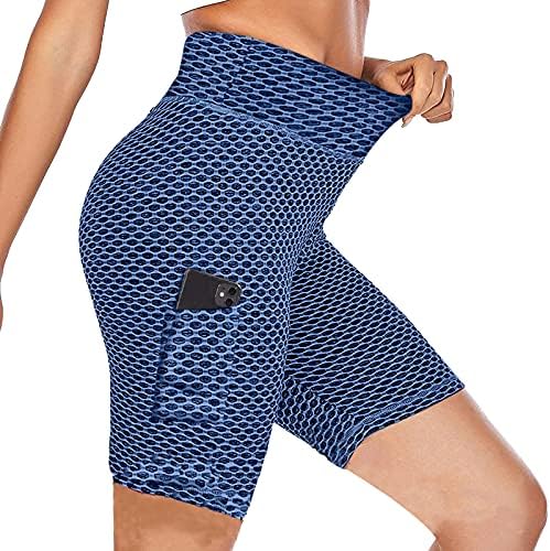 2023 Women Butt Lift Workout Shorts texturizados com cintura alta shorts Honeycomb Control Yoga Shortwith Pocktes