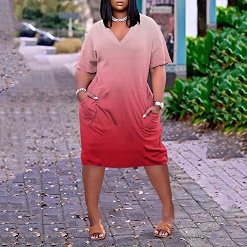 Fragarn 2022 Summer feminino Plus Size V pescoço Vestido casual de manga curta de manga curta