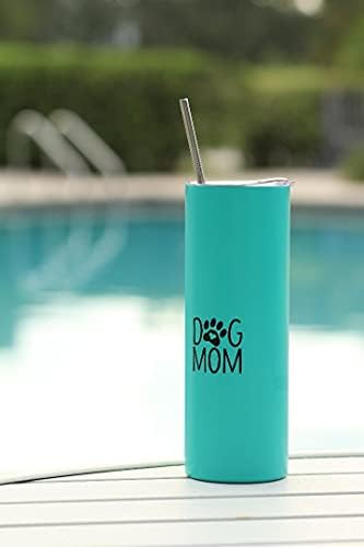 DCSEA Teal Dog Mom skinny Tumbler com tampa e palha de aço inoxidável 20 oz Presente de aço inoxidável isolado, Natal,