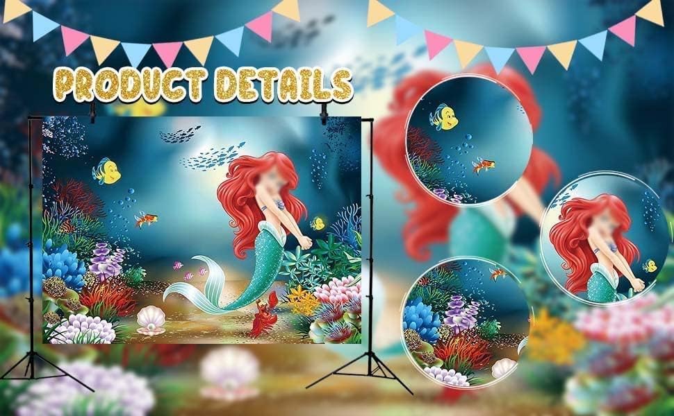 Cenário de sereia txue sob o mar Little Mermaid Photography Background Mermaid Princess Girls Birthday Party Cake Decorations