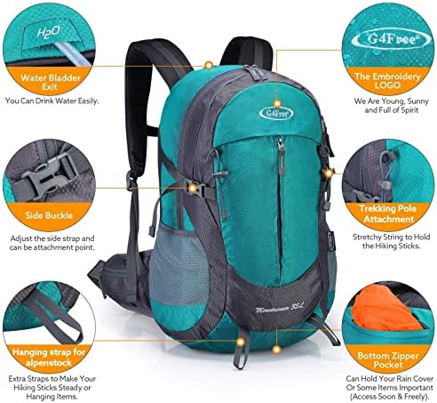 G4Free 35L Caminhando Backpack Resistente a Água Resistente Esportes ao ar livre Viagem Daypack leve com cobertura de