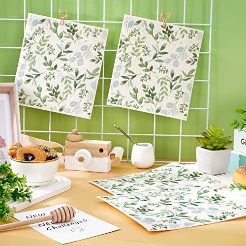 AnyDesign Greenery Swedish Kitchen Laço de primavera folhas verdes folhas de algodão Toalha